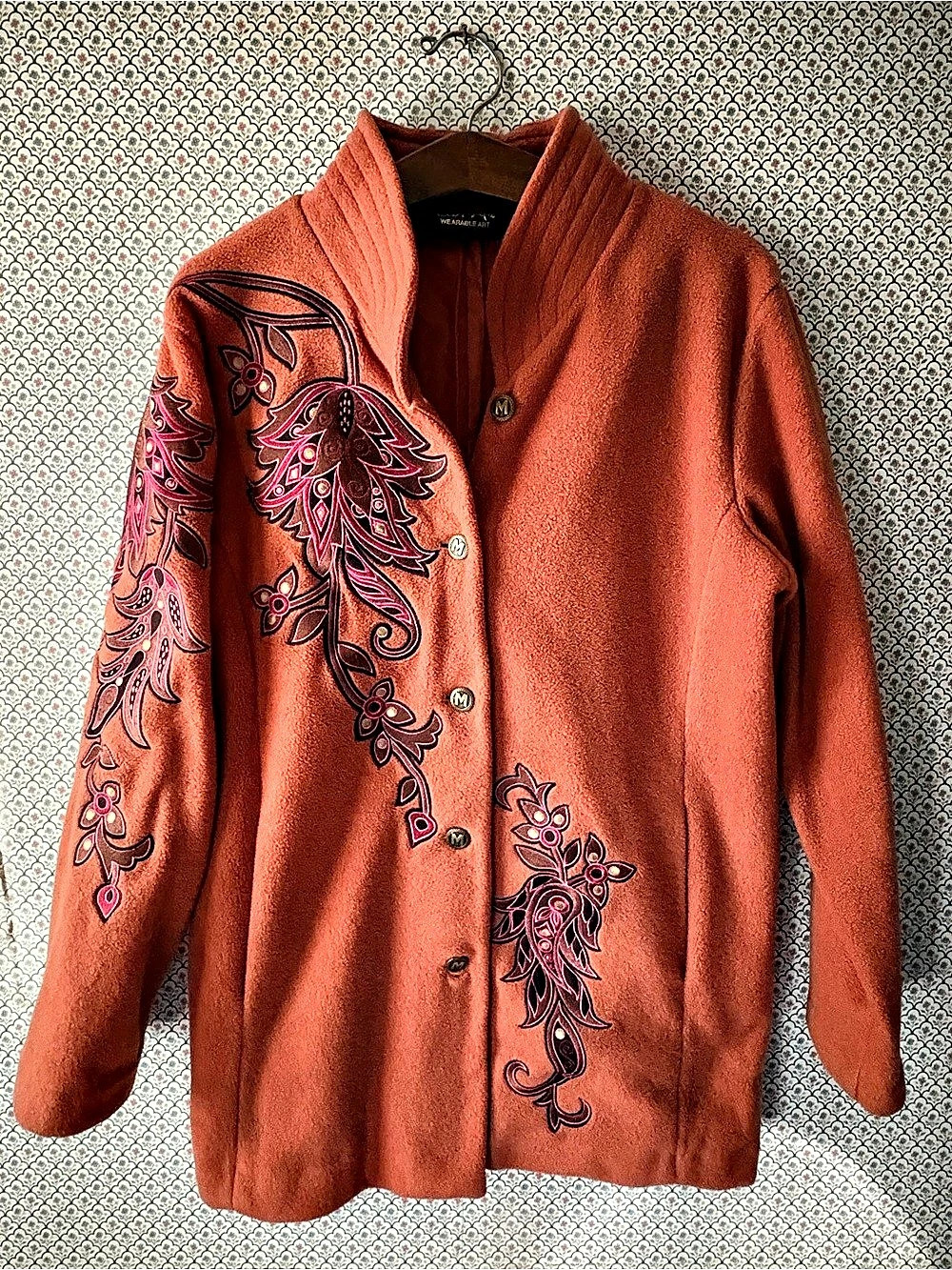 Retro 90s Embroidered Burnt Orange Jacket / Fall Maximalist Boho Eclectic Medium